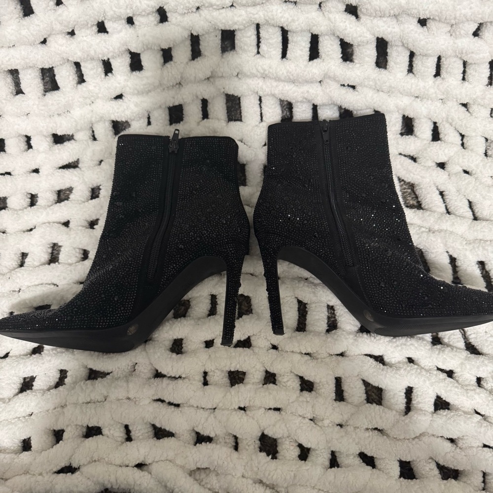 INC International Concepts Black Heeled Boots with Sparkly Finish - Picture 3 of 8
